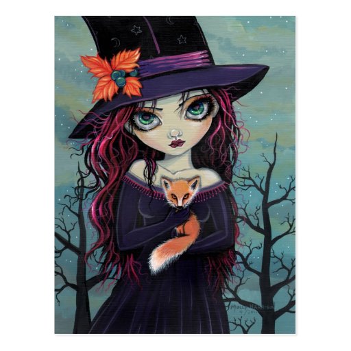 The Smirking Fox Witch and Red Fox Postcard | Zazzle