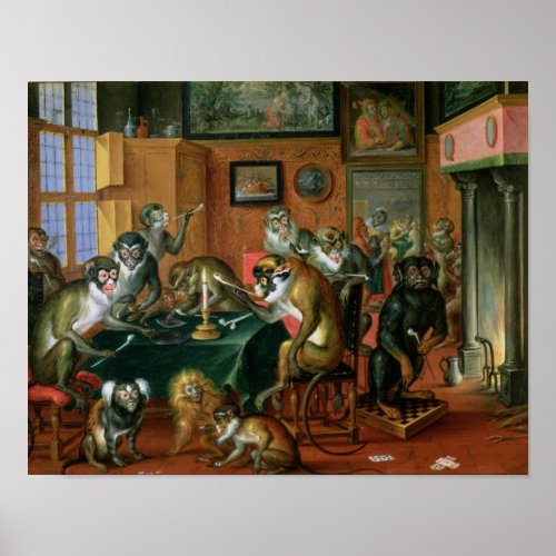 The Smoking Room with Monkeys Poster