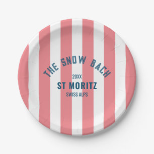 The Snow Bach Pink Cabana Stripe Bachelorette Paper Plates