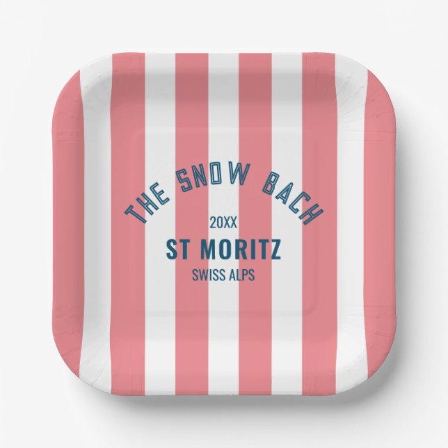 The Snow Bach Pink Cabana Stripe Bachelorette Paper Plates (Front)