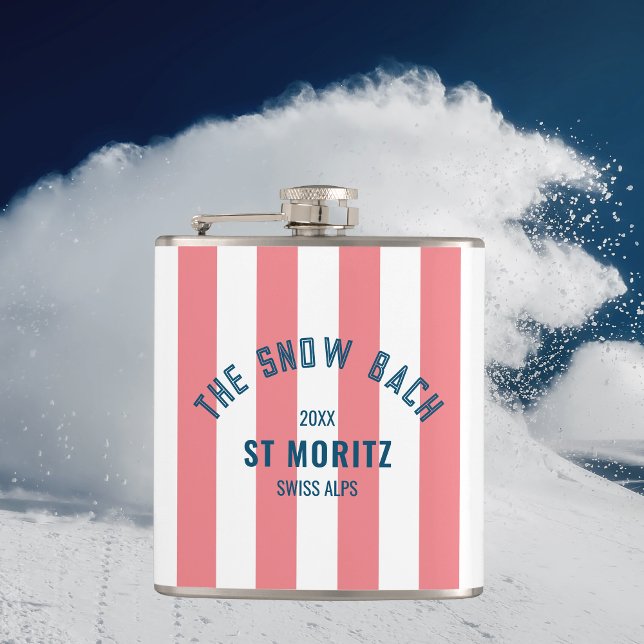 The Snow Beach Pink Cabana Stripe Bachelorette Flask (Creator Uploaded)