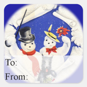 The Snow Family and Dog Vintage Gift Tag