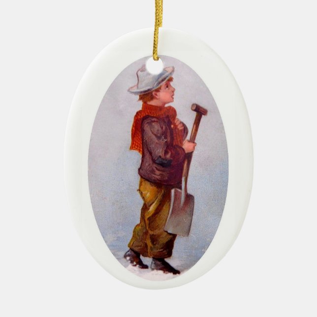 The Snow Shoveler Ceramic Ornament (Front)