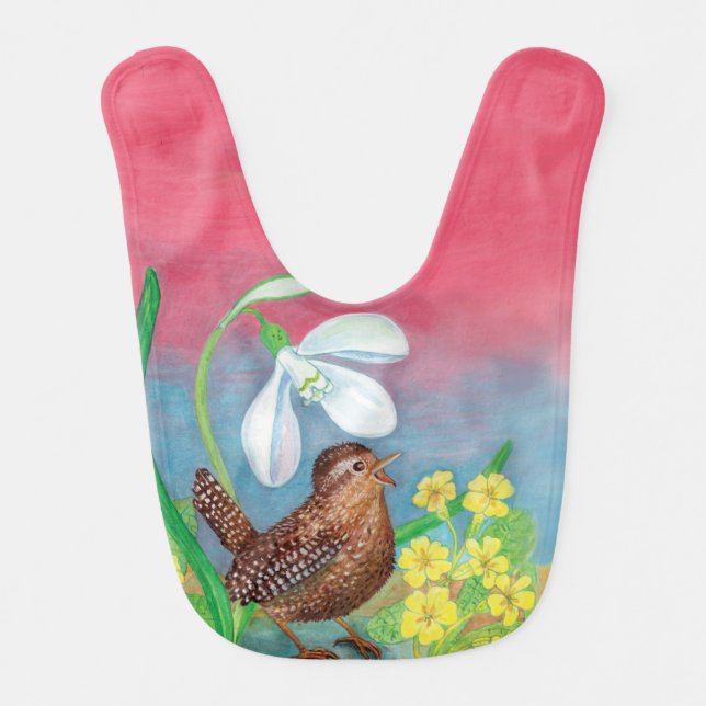 The snowdrop and the wren bird summon the spring  baby bib (Front)