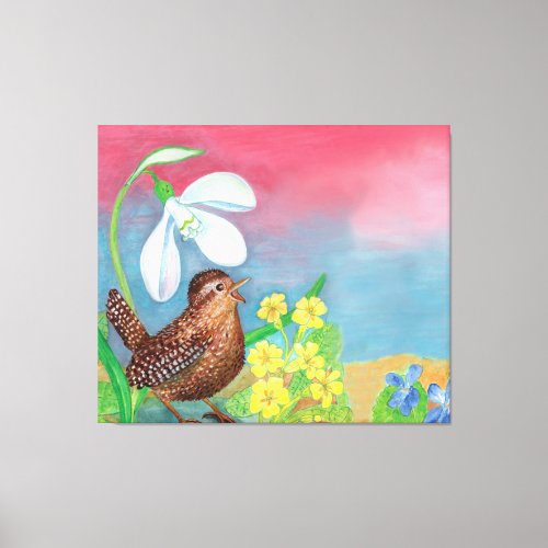 The snowdrop and the wren bird summon the spring  canvas print