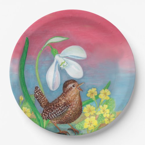 The snowdrop and the wren bird summon the spring  paper plates