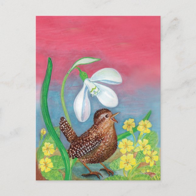 The snowdrop and the wren bird summon the spring  postcard (Front)