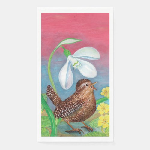 The snowdrop and the wren spring illustration paper guest towels