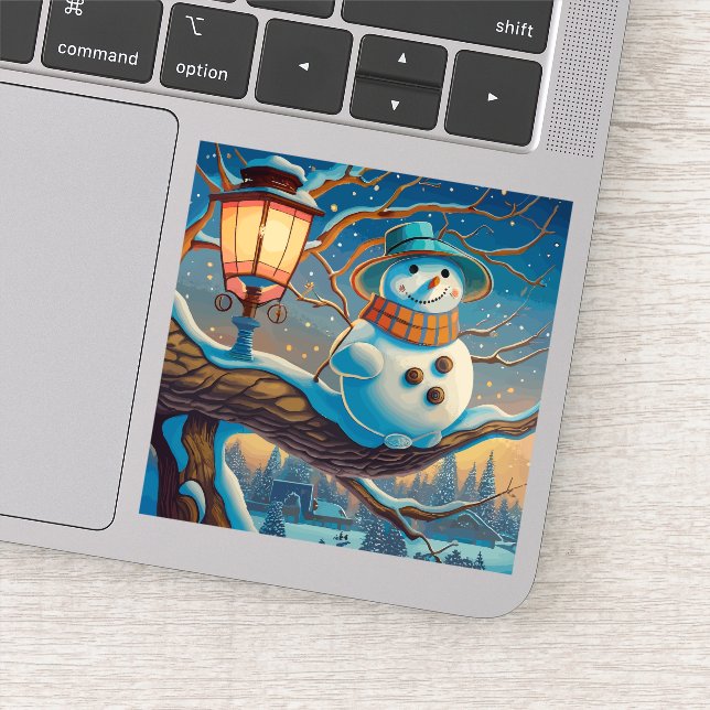 The Snowman  next to the street lamp chrismas Sticker (Detail)
