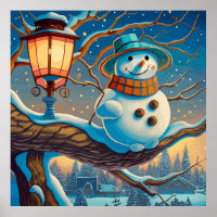 The Snowman  next to the street lamp