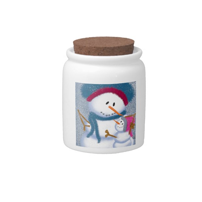 The SnowMomma And SnowGirl Illustration Candy Jar (Front)