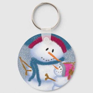 The SnowMomma And SnowGirl Illustration Keychain