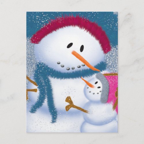The SnowMomma And SnowGirl Illustration Postcard
