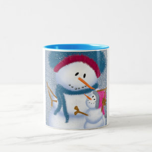 The SnowMomma And SnowGirl Illustration Two-Tone Coffee Mug