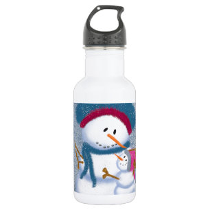 The SnowMomma And SnowGirl Illustration Water Bottle