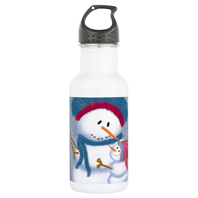 The SnowMomma And SnowGirl Illustration Water Bottle (Front)