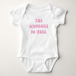 THE SNUGGLE IS REAL Baby Jersey Jumpsuit Pink Font Bodysuit