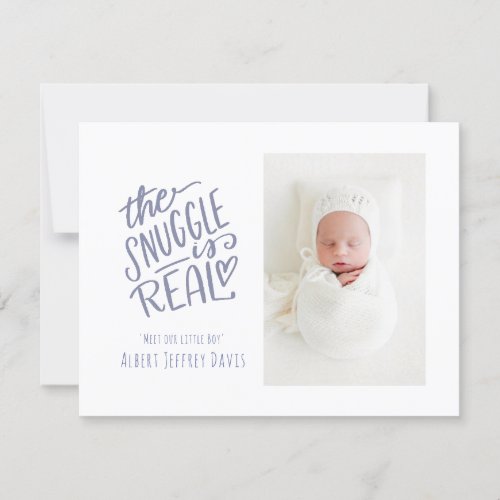 The snuggle is real birth announcement cards