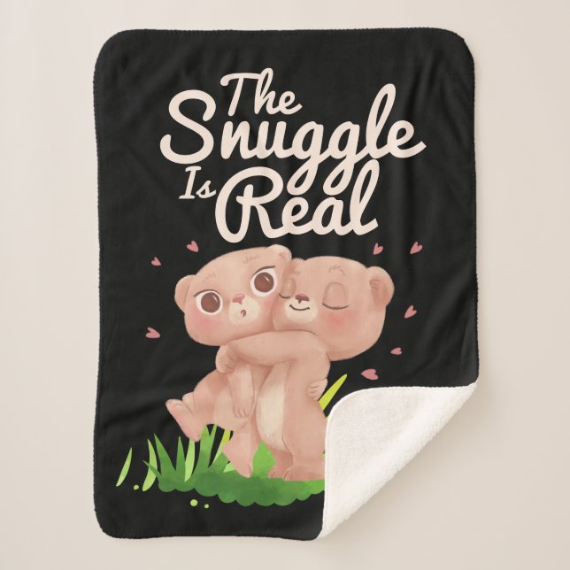 The Snuggle is Real Cute Bear Hugs Sherpa Blanket (Front)