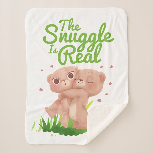 The Snuggle is Real Cute Bear Hugs Sherpa Blanket (Front)