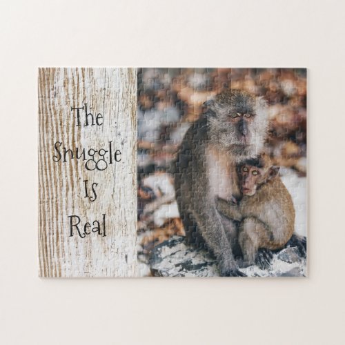 The Snuggle Is Real Hugging Parent Child Monkeys Jigsaw Puzzle