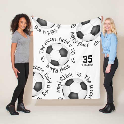 The soccer field is my happy place girls sports fleece blanket