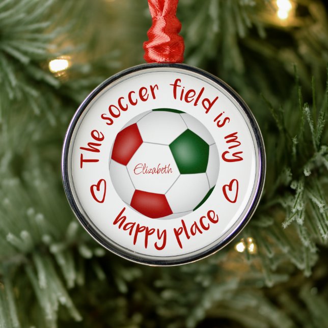 the soccer field is my happy place metal ornament (Tree)