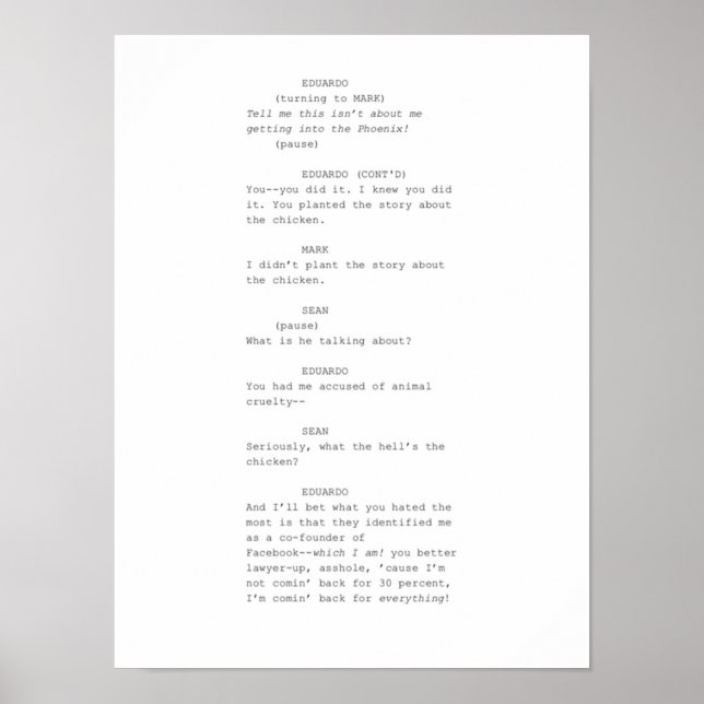 The Social Network  screenplay scene Poster (Front)