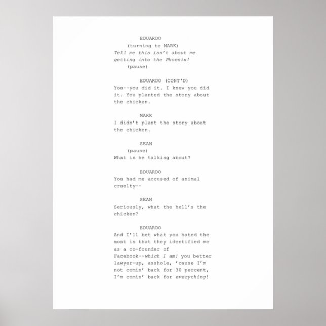 The Social Network  screenplay scene Poster (Front)