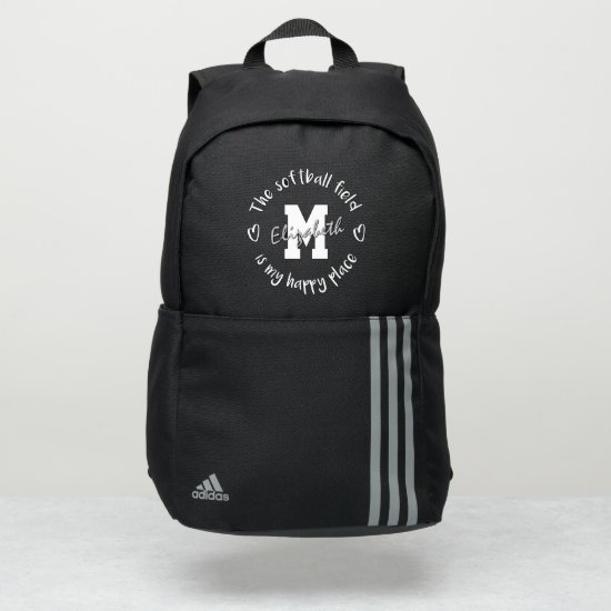 The softball field is my happy place custom adidas backpack