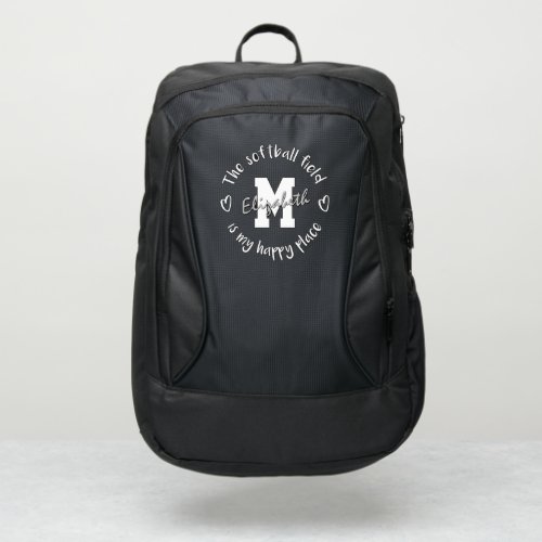 The softball field is my happy place custom port authority backpack
