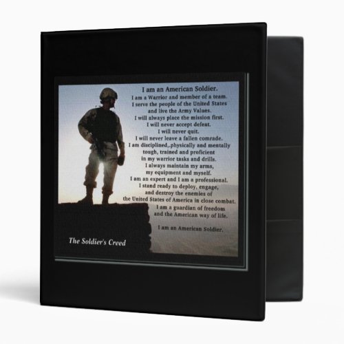 The Soldiers Creed Military Custom Text on Back 3 Ring Binder
