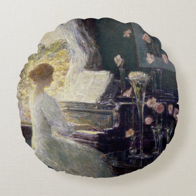 The Sonata by Frederick Childe Hassam Round Pillow (Front)