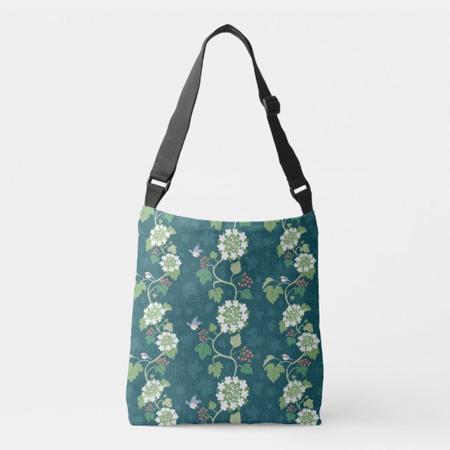 The Song of Chickadees Birds Green Cross-Over Bag (Front)