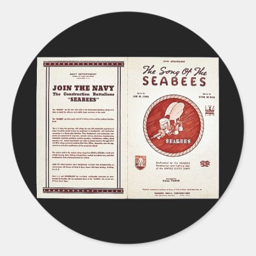 The Song Of The Seabees Classic Round Sticker