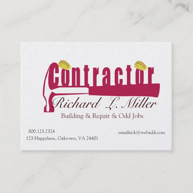 The Sophisticate Carpenter Builder Red Hammer Business Card (Front)