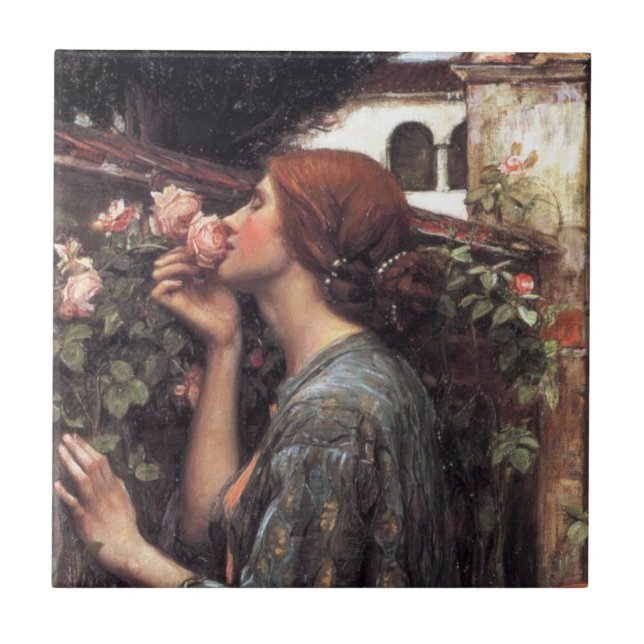 The Soul of the Rose (by John William Waterhouse) Ceramic Tile (Front)