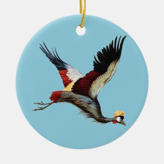 The South African crowned crane in mid-flight Ceramic Ornament (Front)