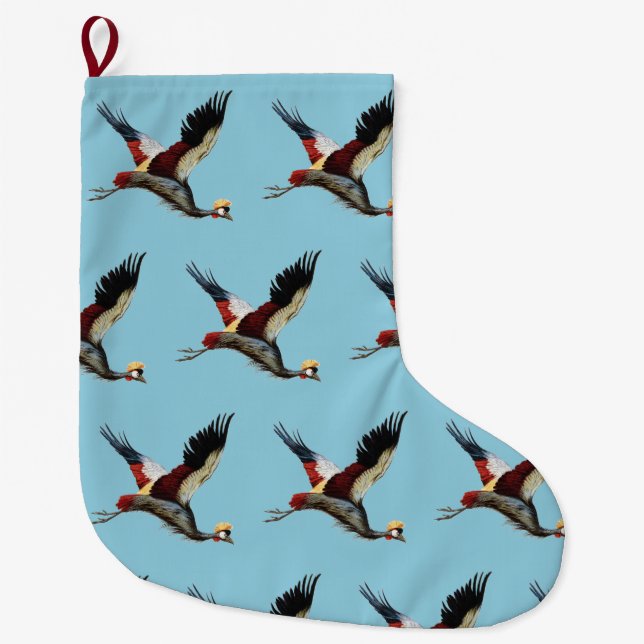 The South African crowned crane in mid-flight Large Christmas Stocking (Front)