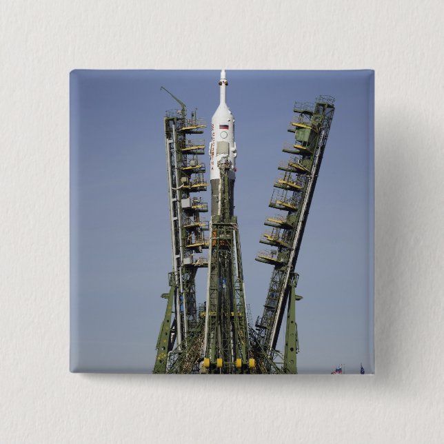 The Soyuz rocket is erected into position 4 Pinback Button (Front)