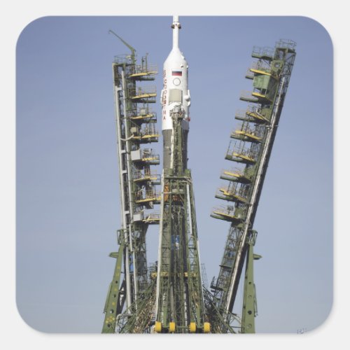 The Soyuz rocket is erected into position 4 Square Sticker