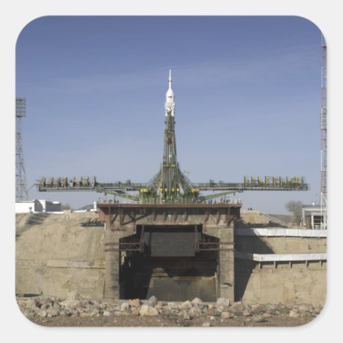 The Soyuz rocket is erected into position 6 Square Sticker
