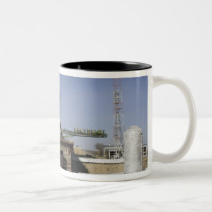 The Soyuz rocket is erected into position 6 Two-Tone Coffee Mug