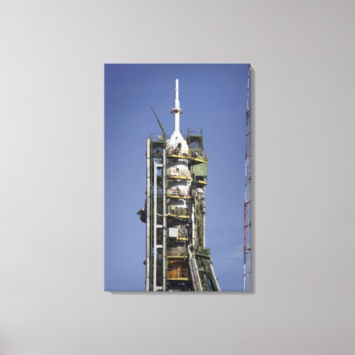 The Soyuz rocket is erected into position Canvas Print