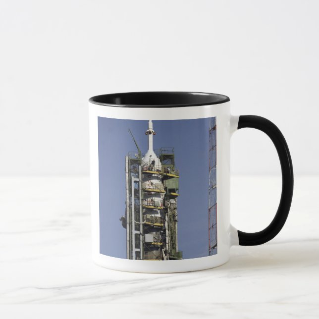 The Soyuz rocket is erected into position Mug (Right)