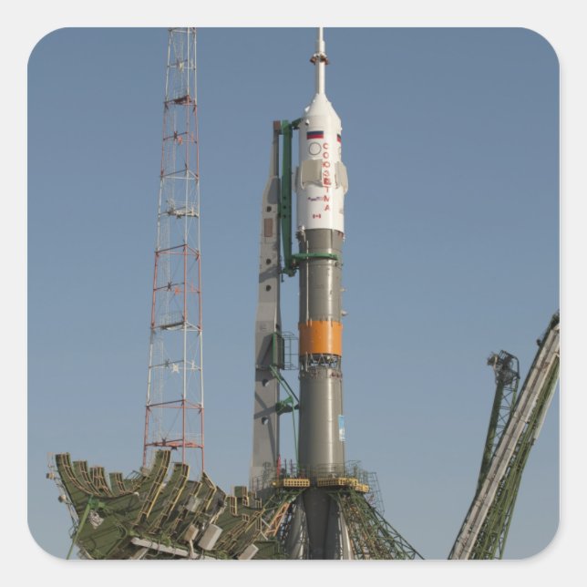 The Soyuz rocket shortly after arrival Square Sticker (Front)