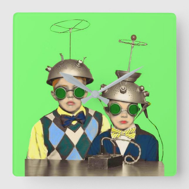the Space Cadet Brothers Square Wall Clock (Front)
