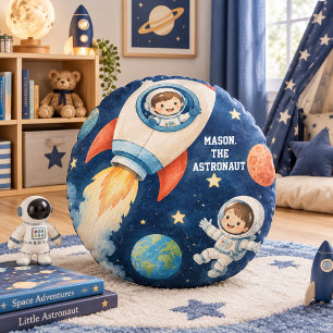 The Space Explorer Round Pillow