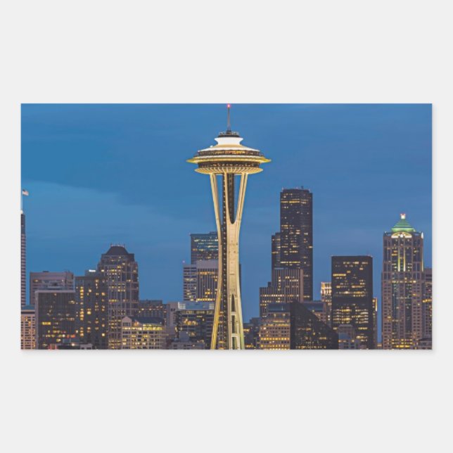 The Space Needle and downtown Seattle Rectangular Sticker (Front)