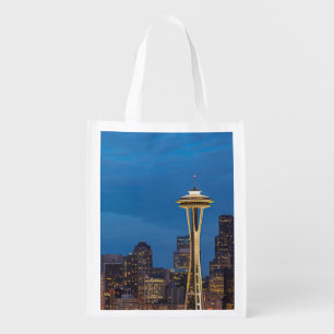 The Space Needle and downtown Seattle Reusable Grocery Bag